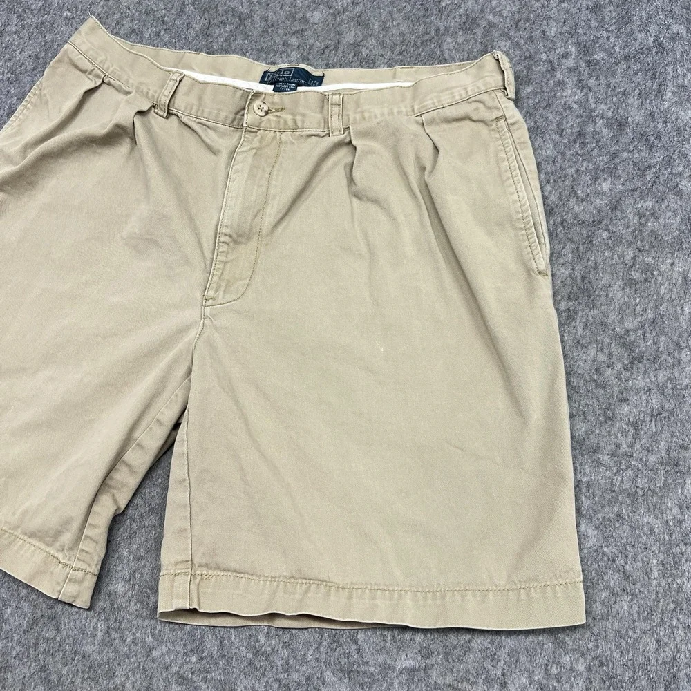 Polo‎ Ralph Lauren Shorts Mens 38 Beige Tyler Short Pleated Chino Cotton Preppy